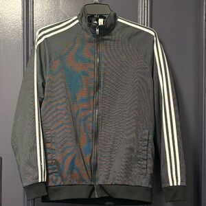 Adidas Track Top Jacket Full Zip Black Grey White Medium